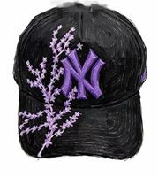 Casquette de baseball style streetwear américain avec broderie fleur de cerisier, effet délavé vintage, patch croix gothique, style NY, casquette de camionneur, casquette de soleil