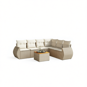 Beige Poly Rattan Modular Garden <b>Sofa</b> <b>Set</b> Outdoor Furniture Contemporary Design High-Density Foam Cushions UV Resistant - Product Image 1