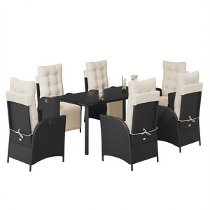 Ensemble de salle à manger de jardin noir et crème 6 places, mobilier d'extérieur résistant aux intempéries, design contemporain - Product Image 1