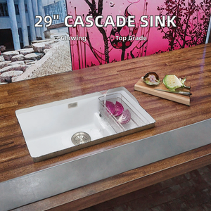 للبيع بالجملة حوض مطبخ بلؤلؤ فردي متتالي 29 بوصة حوض مطبخ أبيض تحت جبل 73x46 مع قسمين لفصل الأطباق - Product Image 5