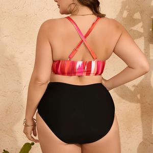 NUEVO Bikini de Dos Piezas con Estampados Sólidos y Costuras Cruzadas, de Cintura Alta, para Mujer, Talla Grande, Sexy, Traje de Baño para Playa - Product Image 2