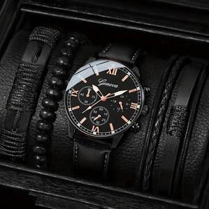 Set da 4 Pezzi di Gioielli da <span class=keywords><strong>Uomo</strong></span> all'Ingrosso con Orologio al Quarzo di Tendenza Business con Cinturino e Bracciali Intrecciati - Product Image 3