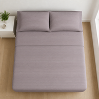 Parure de draps en microfibre 4 pièces gris violet à rayures, drap-housse, drap plat, taie d'oreiller