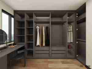 Armoires modernes minimalistes avec porte en verre, éclairage LED, <span class=keywords><strong>dressing</strong></span>, placard en bois foncé avec coiffeuse et miroir rond - Product Image 6