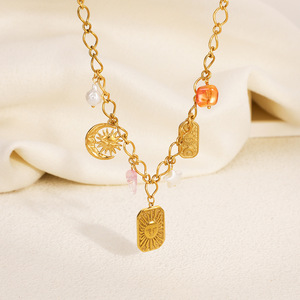 Collier pendentif Soleil Lune Étoile en alliage de zinc plaqué or 18 carats, chaîne de pull, bijou cadeau - Product Image 4