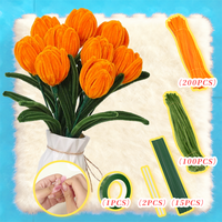 Kit de Bouquet de Fleurs Tulipes Jaune Doré à Faire Soi-Même, Composition Florale avec Tiges et Feuilles pour Décoration Maison, Fête, Cadeau, Vente en Gros