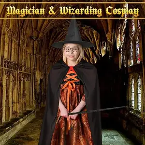 Cadılar bayramı vampir sihirbazı pelerin ve şapka takım elbise gözlük ve sihirli sopa kostüm cadılar bayramı kostüm partisi Cosplay için