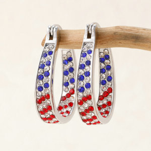 Orecchini a Cerchio Ovali Placcati Argento Americano con Zirconia Cubica Sfumata Rosso Bianco Blu, Gioielli per Uso Quotidiano e Feste - Product Image 3