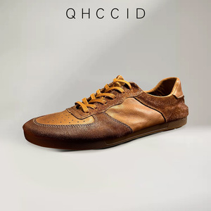 Qinhong Kuqi Men's Brown Leather Lace-up Casual <b>Shoes</b> Low Heel <b>Soft</b> Sole Breathable Walking Style <b>Shoes</b> - Product Image 2