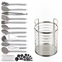 Lot de 33 ustensiles de cuisine en acier inoxydable et silicone, résistants à la chaleur et antiadhésifs, avec seau de rangement