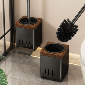 Toilet Brush Holder Walnut Wood Rectangular Wall Mounted Minimalist Design Easy To Clean For Bathroom Use - Product Image 1