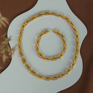 Cuban Chain Titanium Steel 18k Gold Plated Necklace And <b>Bracelet</b> <b>Set</b> Geometric Minimalist Stackable Fashion Jewelry - Product Image 1