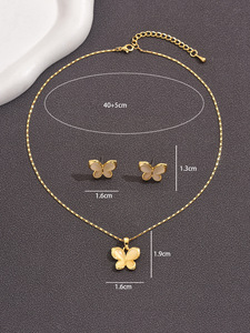 סט תכשיטי פרפר משובץ יהלומים מצופה זהב אמיתי, פשוט ורב-תכליתי, רב-מכר באירופה ובאמריקה - Product Image 6