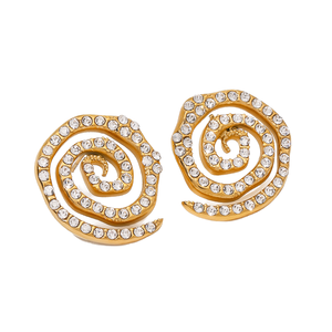 Yeni varış 18K altın kaplama zirkon saplama küpe Trendy yıldız şeklinde paslanmaz çelik kabuklu Whirlpool Spiral tıknaz fabrika satış - Product Image 1