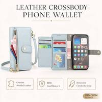 Dompet Ponsel Kulit PU Bertekstur dengan Slot Kartu, Kantong Resleting, Tali Pergelangan Tangan, Penutup Kancing, Grosir Logo Kustom OEM