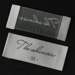 Label pakaian Logo kustom Label tenun modis tambalan tenun besi pada kain Label garmen sepatu perasaan baru berkelanjutan