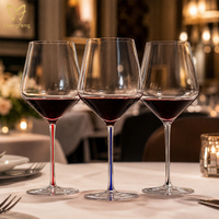 Verres à vin modernes personnalisés de 16 oz, gobelets en cristal soufflé à la main, pied coloré, pour Cabernet, Merlot et vins rouges