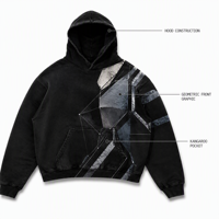 Sweat à capuche noir Original Slate Armor, motif géométrique, style streetwear utilitaire, pour le printemps, 100% polyester respirant, vente en gros OEM