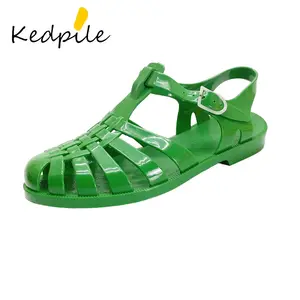 Frauen Slip-On Jelly Bean Flat Beach Urlaub bunte Phantasie einfachen Stil niedrigen Absatz sexy klare Sandalen