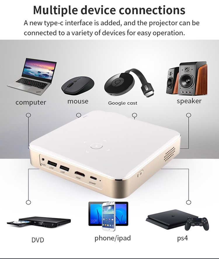 Best Portable HD Mini Projector 1280*720P Wireless DLP Short Throw Home Projector 4K with Integrated Speakers