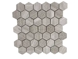 Best Price Wooden Gray Travertine White Pebble Marble Floor Mosaic Tile Made In China