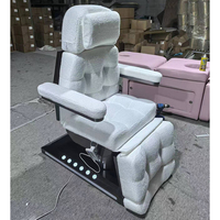 Nouvelle Arrivée Lit de Massage Chauffant Capitonnée en Tissu Bouclé Gris pour Salon de Beauté, 4 Moteurs, Commande Électrique au Pied, Lit de Soin Visage Cosmétique