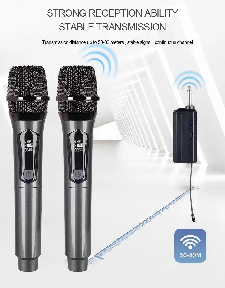 Miglior Microfono Karaoke VHF UHF Microfono dinamico Inalambrico Microfono Wireless senza fili portatile professionale per cantare la chiesa