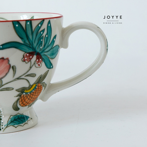 Joyye en Stock elegante taza de desayuno 16oz 450mL bajo <span class=keywords><strong>flor</strong></span> pintada a mano esmaltada con punto en relieve taza de leche de café de cerámica - Product Image 3