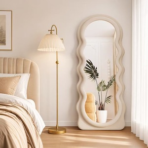 Miroir pleine longueur de style nordique, forme irrégulière, cadre ondulé, design moderne, autoportant, portable, décoration intérieure, surface en verre MDF - Product Image 5