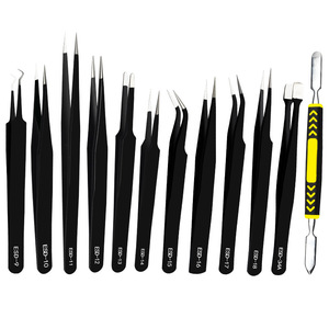 Anti-static ESD tweezers, precision stainless steel pointed curved clips, electronic repair household tools, <b>canvas</b> bag (12 - Product Image 4