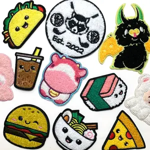 Manufacture Custom Cute Cartoon Logo Hat Iron On Chenille Embroidery Patches For Clothing