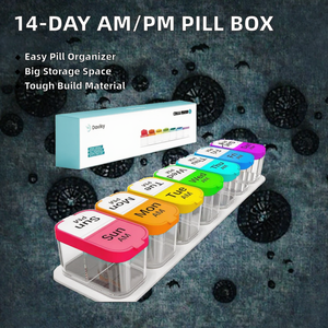 热卖大容量每周药盒14天上午下午收纳器方便日常生活塑料药片收纳盒 - Product Image 3