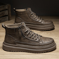 Bottes mi-mollet à lacets pour homme, tendance, polyvalentes, sportives, rétro, antidérapantes, résistantes à l'usure, en cuir artificiel et caoutchouc