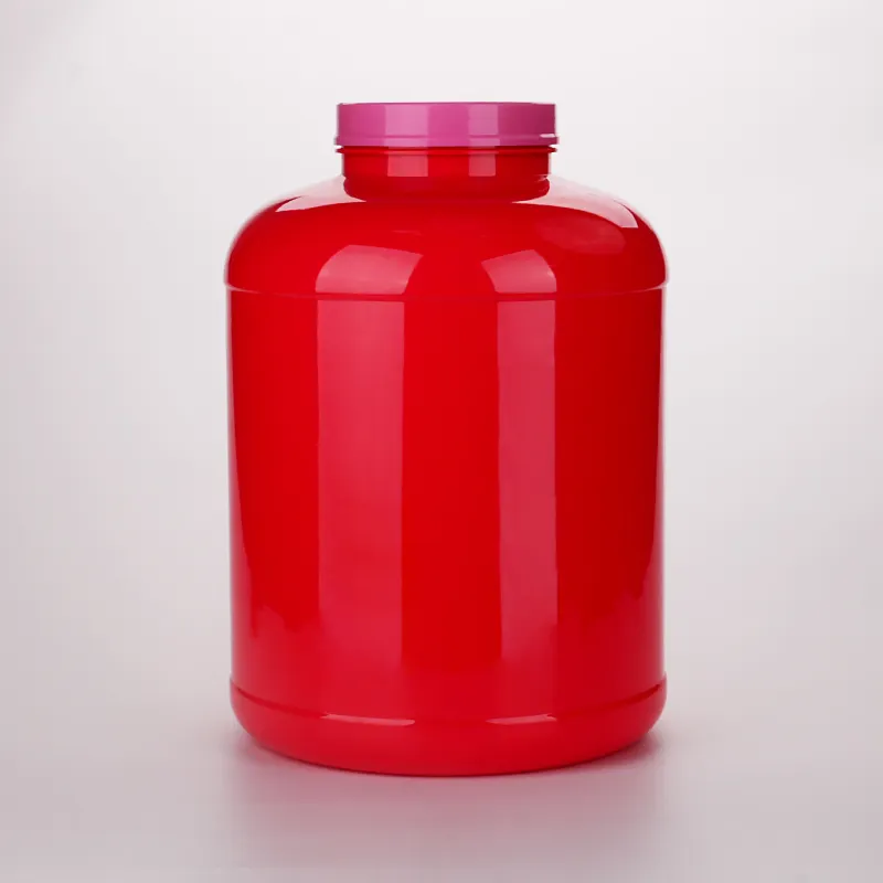 OEM 5L 10L PET Plástico Vermelho Food Grade Fitness Proteína Embalagem Proteína Em Pó Garrafa Com Boca Larga Cap