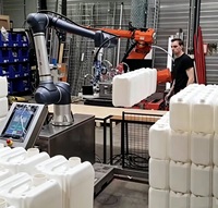 Robot de dépalettisation automatique pour barils, bidons et boîtes métalliques – Machine de dépalettisation pour ligne de production industrielle