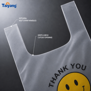 ถุงพลาสติกใสแบบเสื้อยืด HDPE ยี่ห้อ Taiyang แบบใช้แล้วทิ้ง พิมพ์ลายหน้ายิ้ม สำหรับใส่สินค้า - Product Image 4