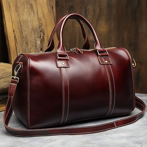 Kustom kualitas tinggi Burgundy kulit tas perjalanan produsen profesional tas Duffel penyimpanan luar ruangan untuk wisatawan - Product Image 1