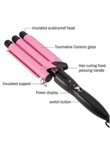 Venta al por mayor 3-en-1 Magic Curler Triple Deep Waver PTC Cerámica 3 Barril Plancha de pelo LCD Eléctrico RoHS Certificado para uso doméstico personalizado - Product Image 4