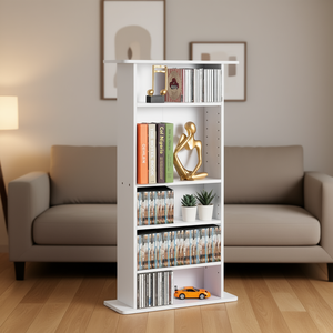 Armoire de rangement multimédia blanche à 5 couches étagères CD réglables capacité de 240 CD organise la musique jeux vidéo souvenirs salon - Product Image 2