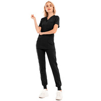 Seragam Kerja Medis Wanita, Celana Scrub V-Neck Modern Sporty, Bahan Spandex