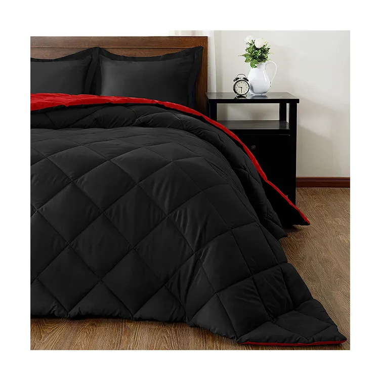 Ultra-soft Two-color Couple Quilt Bedding Set Twin Black Bed Comforter With 2 Pillow Covers