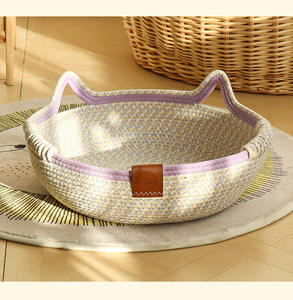 Cama de ratán púrpura personalizada para mascotas con forma de oreja de gato redonda, nuevo diseño, bola rascadora, nido de sueño seguro y cómodo para gatos - Product Image 5