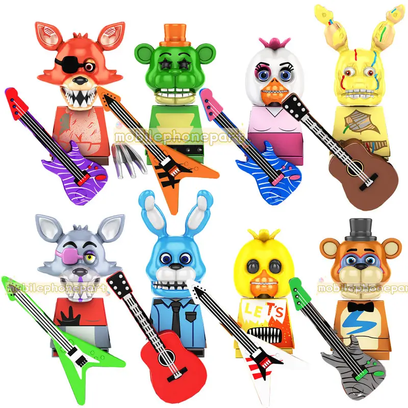 FNAF blok şekil KF6160 Freddy Chica Bunny Bonnie Foxy korku beş gece Freddy Mini tuğla yapı taşı şekil oyuncak toplamak