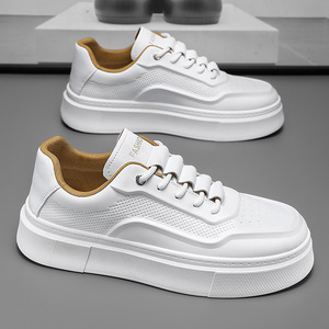 Nuevos Zapatos Blancos de Cuero para Hombre, Transpirables, con Suela Gruesa, Modernos, Versátiles, Casuales, para Uso Diario - Product Image 3