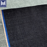 Tissu denim sergé 100% coton japonais indigo bleu foncé, poids moyen 13oz, selvedge rouge, imprimé bleu, teint en fil, tissé pour garçons