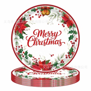 Ensemble de fournitures de fête jetables en papier à motif de fleurs de poinsettia rouges pour la décoration de Noël, vente chaude et festive - Product Image 3