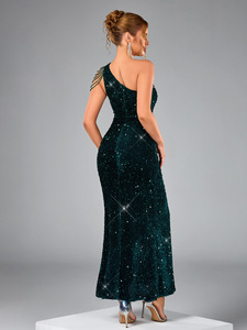 Elegante Vestido de Gala Estilo Vintage para Mujer, Vestido de Poliéster Suave con Cintura Natural, Largo hasta la Pantorrilla, con Lentejuelas, para Primavera y Playa - Product Image 4