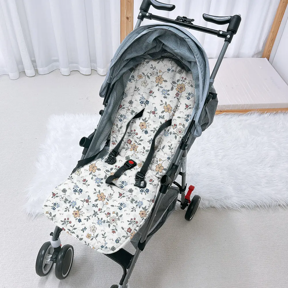 Custom Eco-Friendly Baby Infant Warm Reversible Stroller Seat Cushion Linen Fabric Pram Pad Liner-MOQ 50pcs