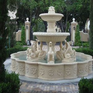 Fontaine d'<span class=keywords><strong>eau</strong></span> en pierre grande taille 3 niveaux, avec statue de cheval sculpté, jardin extérieur - Product Image 4