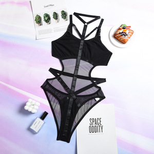 Ventes en gros 2021, combinaison une pièce féminine <span class=keywords><strong>sexy</strong></span>, érotique, élégante, découpée, en maille, à bretelles, noire, transparente, teddy, body, <span class=keywords><strong>lingerie</strong></span> pour femmes - Product Image 4